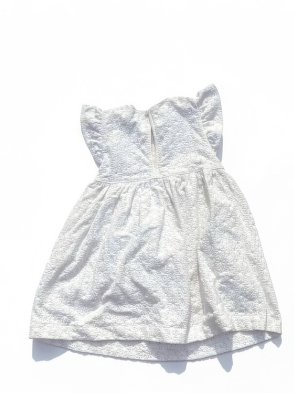 Girls' White Floral Eyelet Party Dress with Flutter Sleeves - Picture 2 of 2